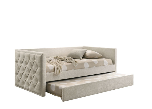 English Elm Transitional Twin Daybed with Diamond Tufted Back and Wood Trim, Versatile Seating & Sleeping Solution Beige 44 L x 39 W x 9 H B2741S00664