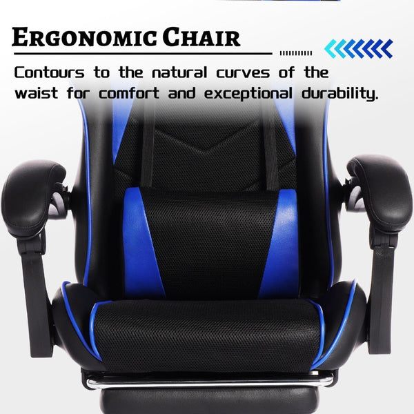 English Elm Deepfurniture Racing Style Gaming Chair Pu Leather Massage Lumbar Footrest Home Office W3860P428603