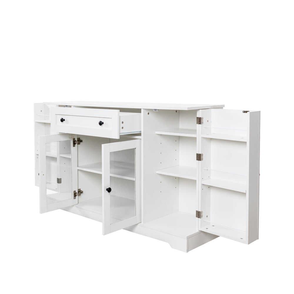 English Elm Buffet Modern Sideboard with Doors — White Storage Cabinet with Drawer, Adjustable Shelves, Coffee Bar Surface W331S00161