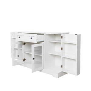 English Elm Buffet Modern Sideboard with Doors — White Storage Cabinet with Drawer, Adjustable Shelves, Coffee Bar Surface W331S00161