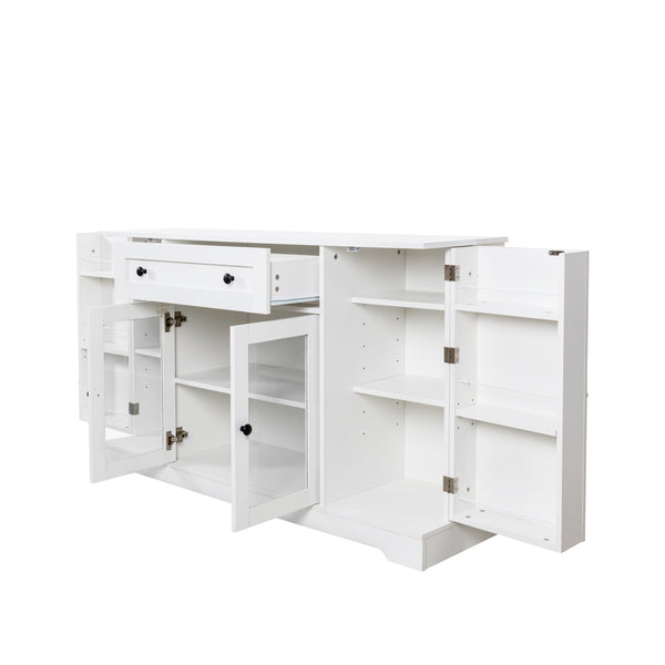 English Elm Buffet Modern Sideboard with Doors — White Storage Cabinet with Drawer, Adjustable Shelves, Coffee Bar Surface W331S00161