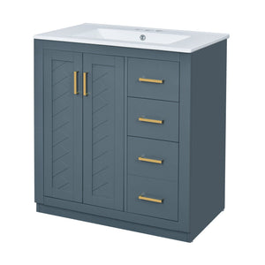 English Elm 30'' Bathroom Vanity With Ceramic Sink Combo - Stylish Freestanding Cabinet, Soft Close Drawers & Retro Charm N710P191947C