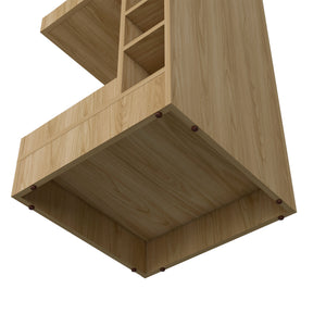 English Elm FM Corner Bar Cabinet with 8-Bottle Rack, Open Display Shelves and Hidden Storage for Home Entertaining Natural Wood 51.2 L x 23.2 W x 4.7 H B128P269883