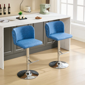 English Elm A&A Modern Swivel Barstools With Adjustable Height & Chrome Base - Stylish Blue Pu Upholstery, Set Of 2 W1143P193494
