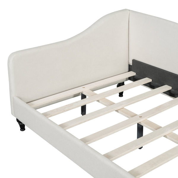 English Elm Twin L-Shaped Linen Daybed with Solid Wood Legs — Semi-Enclosed Modern Design, Durable Support Beige SF100145AAA