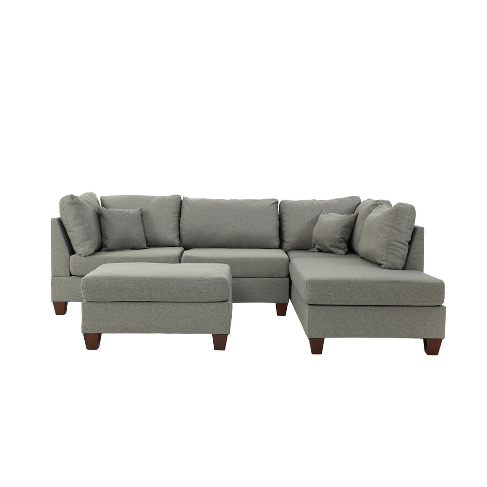 English Elm Reversible Polyfiber Sectional with Cocktail Ottoman Pillow Back Linen Look Sofa Set B016S00003