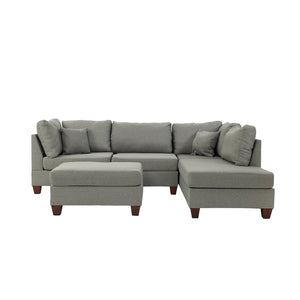 English Elm Reversible Polyfiber Sectional with Cocktail Ottoman Pillow Back Linen Look Sofa Set B016S00003