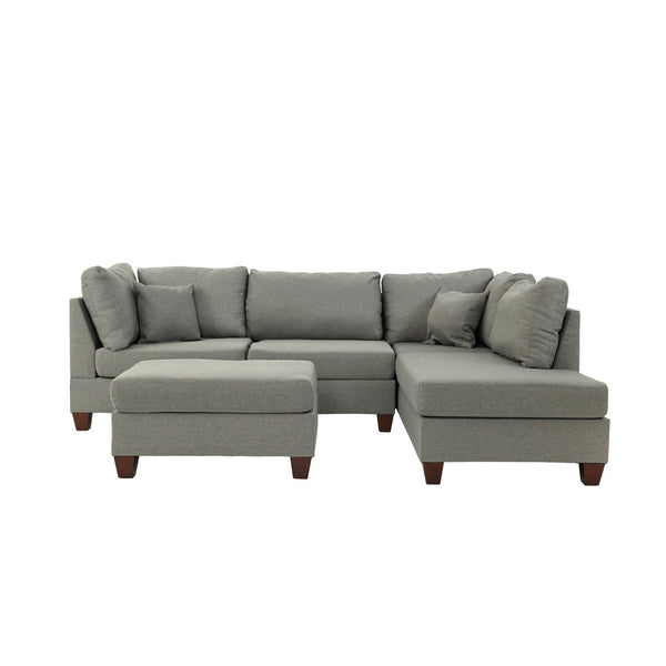 English Elm Reversible Polyfiber Sectional with Cocktail Ottoman Pillow Back Linen Look Sofa Set B016S00003