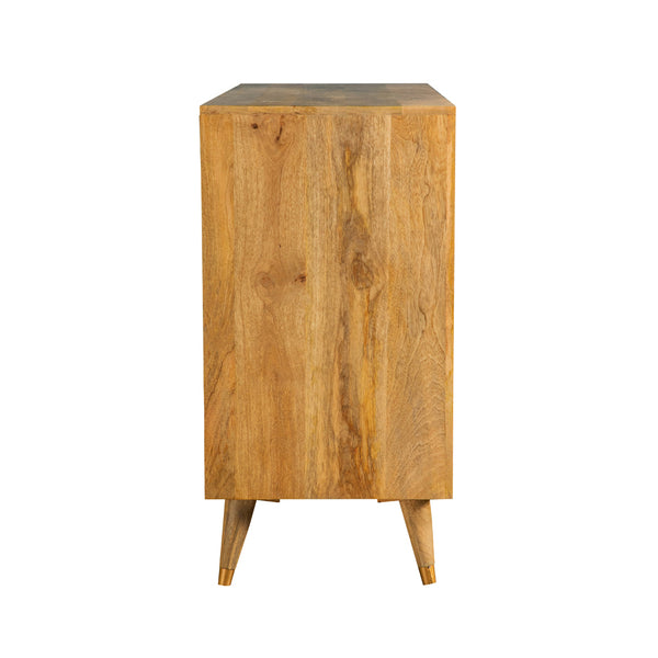 English Elm Austin Natural 3-Door Accent Cabinet with Checkered Pattern, Tapered Legs, Warm Wood Grain Finish B062P328615