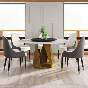 English Elm 59.05" Round Marble Dining Table With Lazy Susan - Sleek Bronze Base, Seats 6-8, Perfect For Dining! W1535S00413
