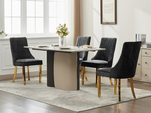 English Elm Rayon Chenille Dining Chairs Set Of 2 - Elegant Upholstered Accent Chairs With Gold-Plated Legs W1143P293315-GIGA