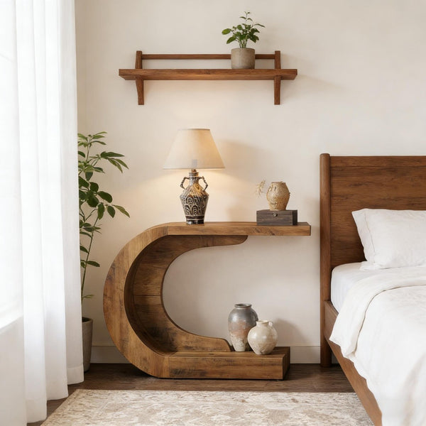 English Elm Contemporary Wave Silhouette Console Table Slim Engineered Wood Entryway Accent T3971P448043