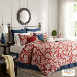 Madison Park Lucy Transitional 9 Piece Cotton Twill Reversible Duvet Set MP12-3665 Red