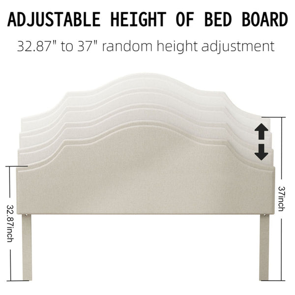 English Elm Queen Upholstered Platform Bed with Adjustable Headboard, Linen Fabric, Sturdy 1000lb Frame, Beige W1716P280054
