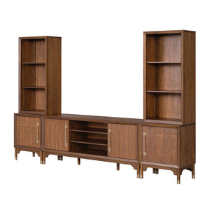English Elm Mid-Century Hepburne Entertainment Center Walnut Finish LED Piers Gold Legs Adjustable Shelves 79" B2741S00661