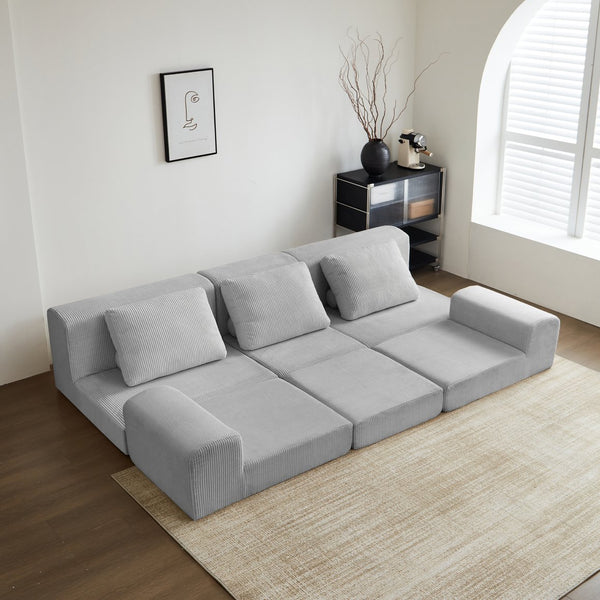 English Elm 108'' Modular Sectional Cloud Sofa Bed with Corduroy Upholstery, Convertible Modular Sleeper for Modern Living Grey W848S00045