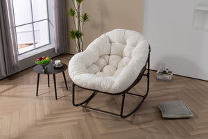 English Elm Outdoor Woven Rattan Egg Rocking Chair with Padded Cushion for Patio Porch Resort Lounge Ancient White W640P499471