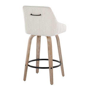English Elm Hannah 26" Transitional Counter Stool Set of 2 with Swivel, Padded Upholstery, Whitewash Wood Legs and Round Black Metal Footrest Cream B202S00324