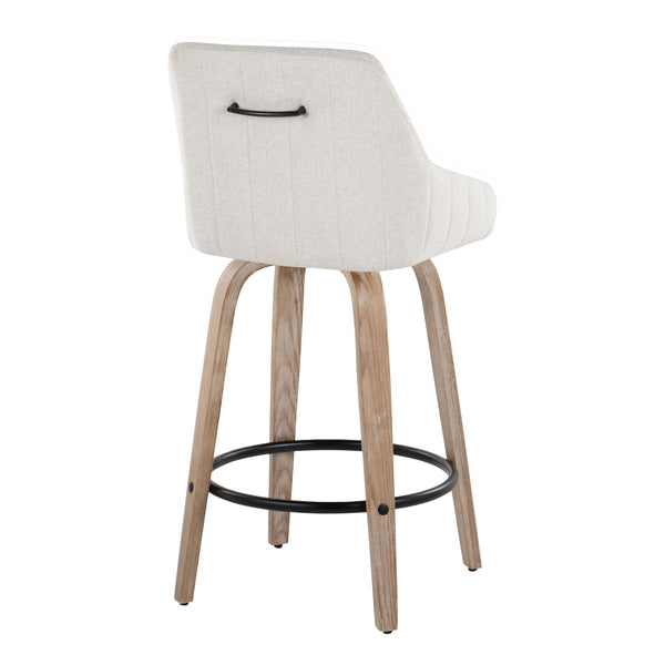 English Elm Hannah 26" Transitional Counter Stool Set of 2 with Swivel, Padded Upholstery, Whitewash Wood Legs and Round Black Metal Footrest Cream B202S00324