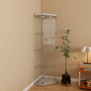 English Elm Lighted Corner Display Cabinet Four Tempered Glass Shelves Led Lit Living Room Tower White W1510P436490