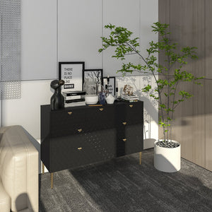 English Elm Modern 7-Drawer Storage Cabinet in Black with Gold Legs & Honeycomb Fronts – Stylish Versatile Organizer for Bedroom, Office, Entryway T3609P347457