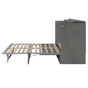 English Elm Queen Murphy Wall Bed with Usb Ports Storage Drawers and Cabinet Style Panel Front Gray N708S00006AAE