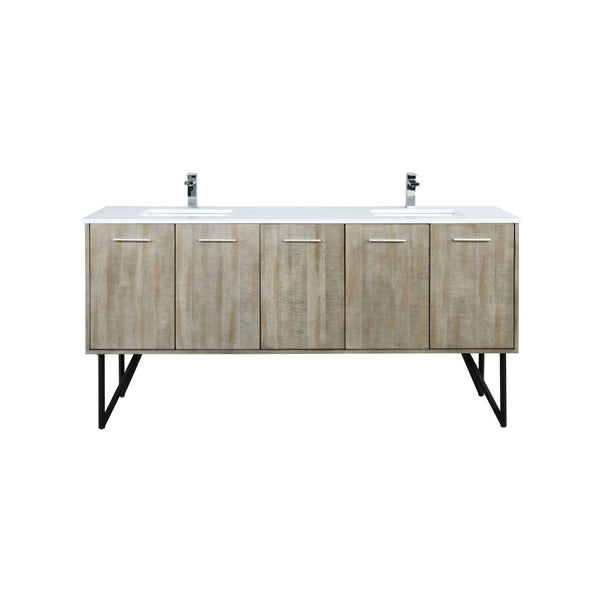 English Elm Rustic Acacia Double Bath Vanity 72" Wide With White Quartz Top & Chrome Faucet For Modern Elegance B2731P259640-GIGA