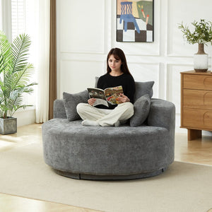 English Elm 55''l 55'l Chenille Swivel Lounge Chair Plush Foam Fill 360 Rotation Modern Living Room W834S00643