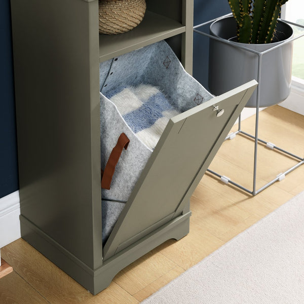 English Elm 64" Tall Bathroom Storage Cabinet Narrow 4-Shelf Floor Organizer with Laundry Hamper, Grey, Space-Saving Tall Unit W1801P195738