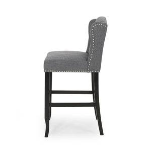 English Elm Christopher Knight Home® - Vienna Tufted Wingback Counter Stools Set of 2 — Button-Tufted Fabric, Nailhead Trim, Rubberwood Frame Charcoal 64856.00CHAR