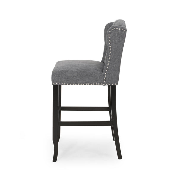English Elm Christopher Knight Home® - Vienna Tufted Wingback Counter Stools Set of 2 — Button-Tufted Fabric, Nailhead Trim, Rubberwood Frame Charcoal 64856.00CHAR