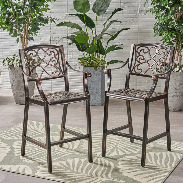 English Elm Christopher Knight Home® - WATERBURY Irene Outdoor 28" Aluminum Barstool Set of 2 – Copper Cast Aluminum, Weather-Resistant Elegance 65143.00
