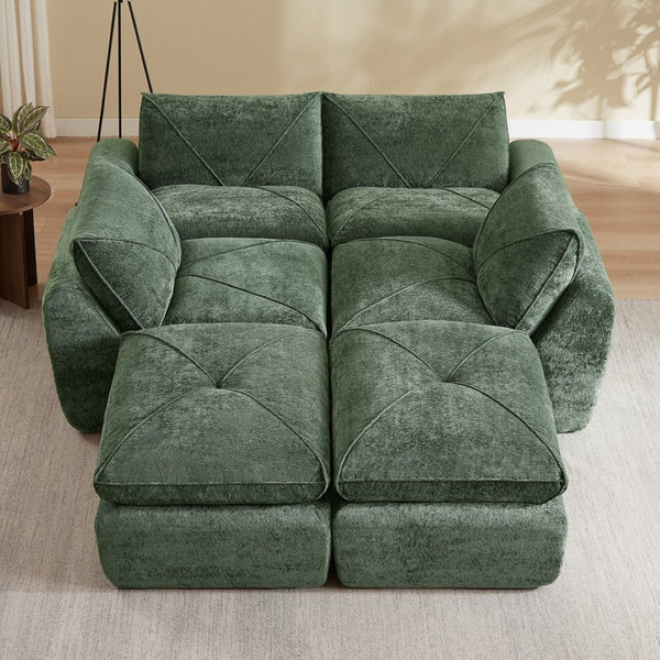 English Elm Modern Chenille Modular Sectional Sofa with Built-in Foot Pedals for Relaxed Living Green W3396S00071