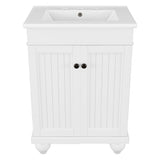 English Elm 24" White Modern Sleek Bathroom Vanity Elegant Ceramic Sink With Solid Wood Frame, Adjustable Shelf