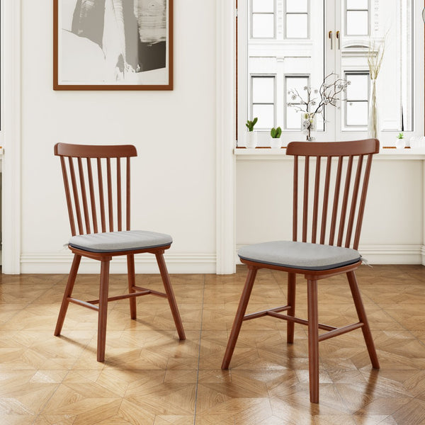 English Elm Farmhouse Solid Wood Kitchen Chairs Pair with Removable Cushions, Windsor Back, Mid-Century Charm Grey,Walnut T3833P366666