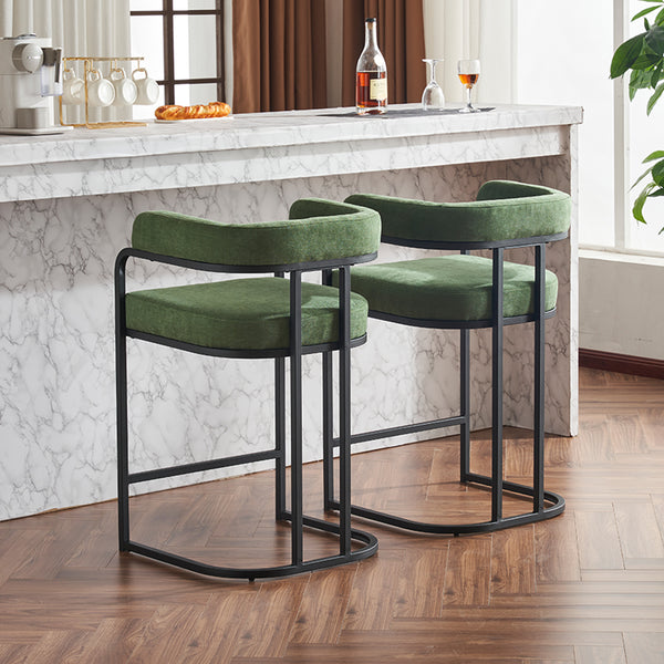 English Elm Modern Chenille Counter Stools Set of 2 — Upholstered Ergonomic Bar Chairs with Metal Frame & Armrests for Kitchen Island Green W1901P264277