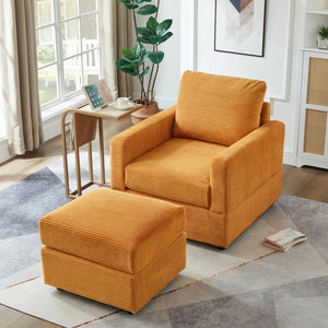 English Elm Classic Corduroy Chaise Lounge with Removable Backrest and Plush Ottoman, Stylish Living Room Seat Yellow W2186S00006