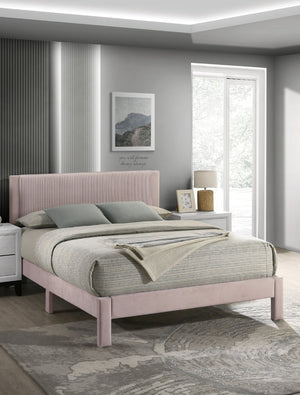 English Elm 1pc Plush Upholstered Headboard Queen Bed with Ribbed Texture, Low-Profile Frame and Sleek Modern Design Pink 54.7 L x 21.3 W x 6.9 H B2741P322569