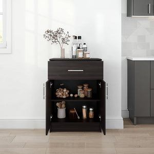 English Elm Barbados Dark Walnut Pantry Cabinet with Drawer Double Doors and Interior Shelving B097P474319