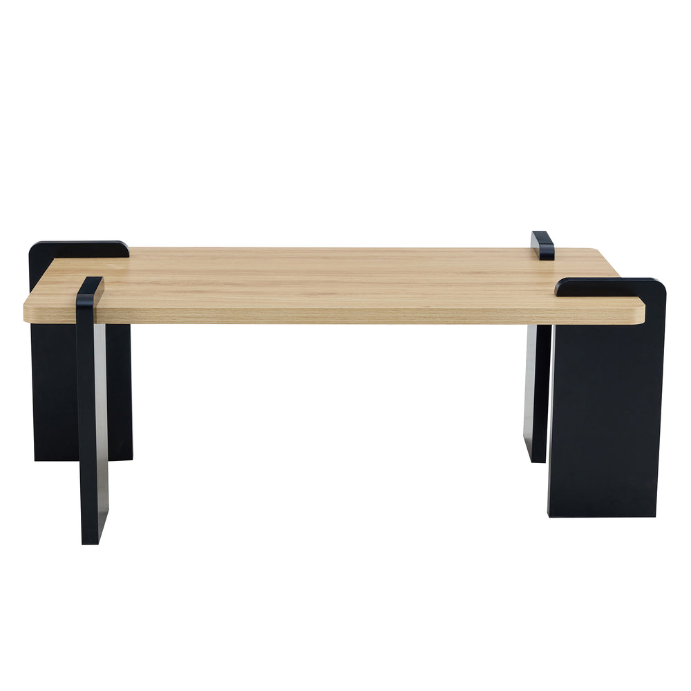 English Elm Natural Wood-Colored Mdf Coffee Table With Black Legs - Modern Minimalist Design For Any Space W3226P279057