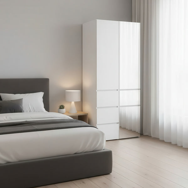 English Elm Elise Modular Wood Closet System with Mirror — White Melamine Durable Design, Ample Storage, Easy Assembly B040S00120