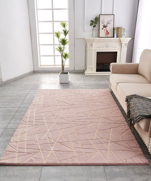 English Elm Luxury Dust Pink Faux Fur Area Rug With Gold Accents - Machine Washable, Anti-Slip & Plush Comfort B030P233698