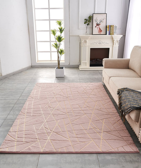 English Elm Luxury Dust Pink Faux Fur Area Rug With Gold Accents - Machine Washable, Anti-Slip & Plush Comfort B030P233698