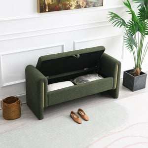 English Elm Modern Teddy Bed End Bench with Arms and Storage — Plush Upholstered Ottoman with Hidden Interior Space for Bedroom Seating and Organization Olive Green W2671P208547