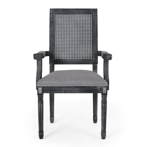 English Elm Christopher Knight Home® - DINING Chair with Cane Back and Upholstered Seat, French Country Weathered Rubberwood Accent Grey 71240.00GRY