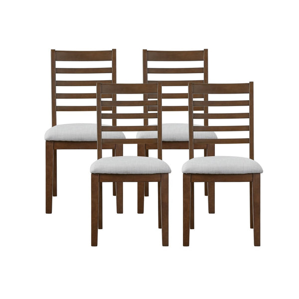 English Elm 2-piece Farmhouse Ladder Back Dining Chair Set Rubberwood Frame Upholstered Seat Kitchen Beige,Walnut N752P436723D