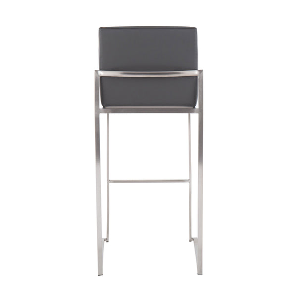 English Elm Fuji Contemporary High Back Barstool Set of 2 — Grey Faux Leather Upholstery, Stainless Steel Frame, Padded Comfort B202P222193