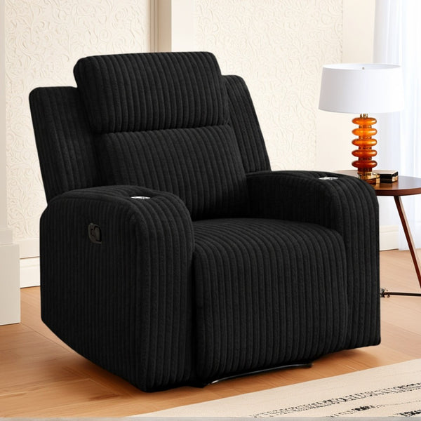 English Elm 1+2 Corduroy Reclining Sofa Set with Bluetooth Speaker and Wireless Charging Console W3900S00019