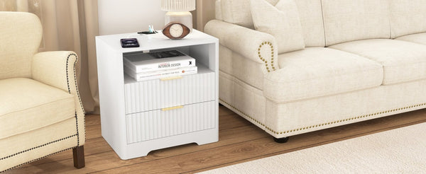 English Elm Nightstand with Usb Charging Ports Ac Outlet Night Light and Cabinet for Bedroom W1321P399421