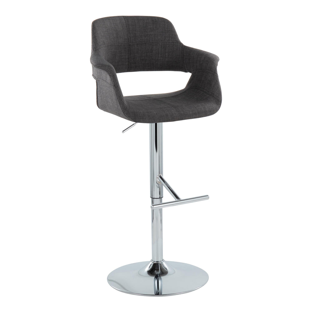 English Elm Vintage Mid-Century Adjustable Barstools Set of 2 — Charcoal Fabric, Chrome T-Foot, 360° Swivel Comfort B202S01071